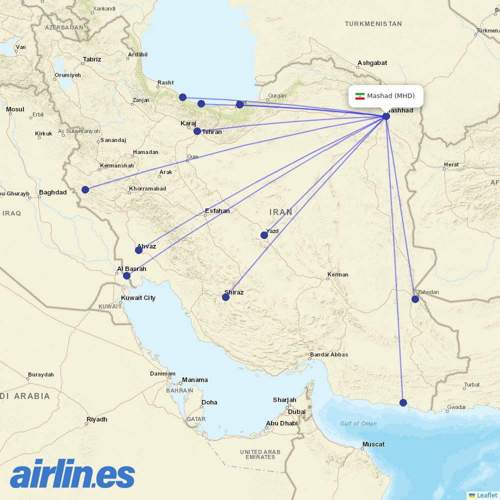 Iran Aseman Airlines at MHD route map
