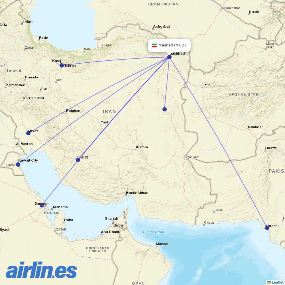 Iran Air at MHD route map