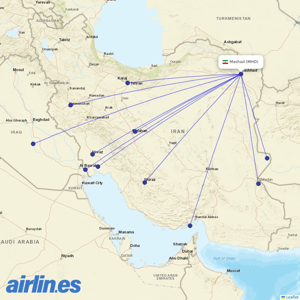 Qeshm Air at MHD route map
