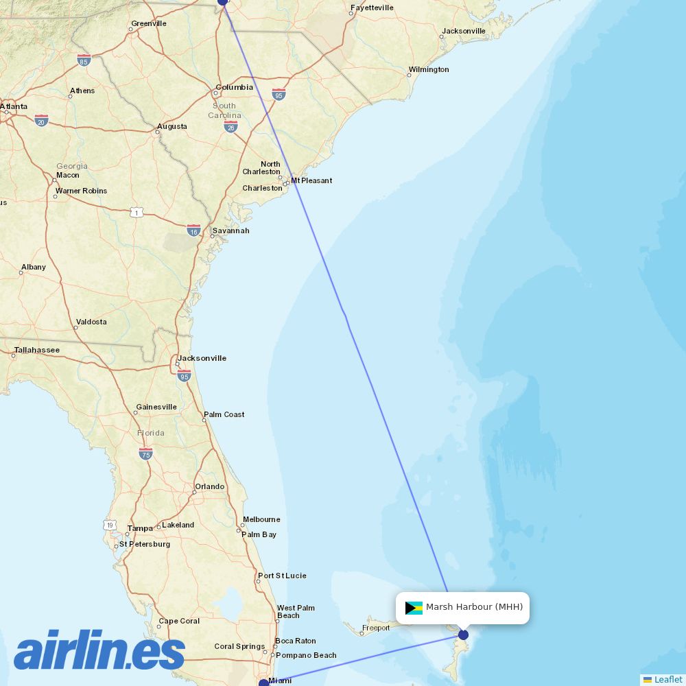 American Airlines from Marsh Harbour destination map