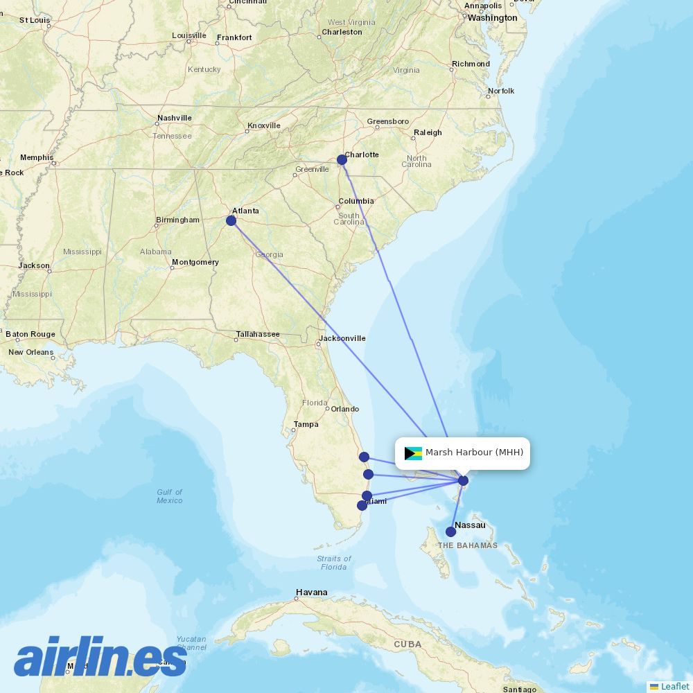 Delta Air Lines from Marsh Harbour destination map