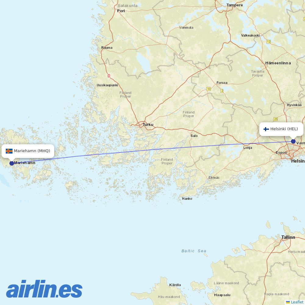 Finnair from Mariehamn destination map