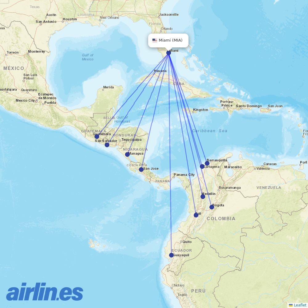 AVIANCA from Miami International destination map