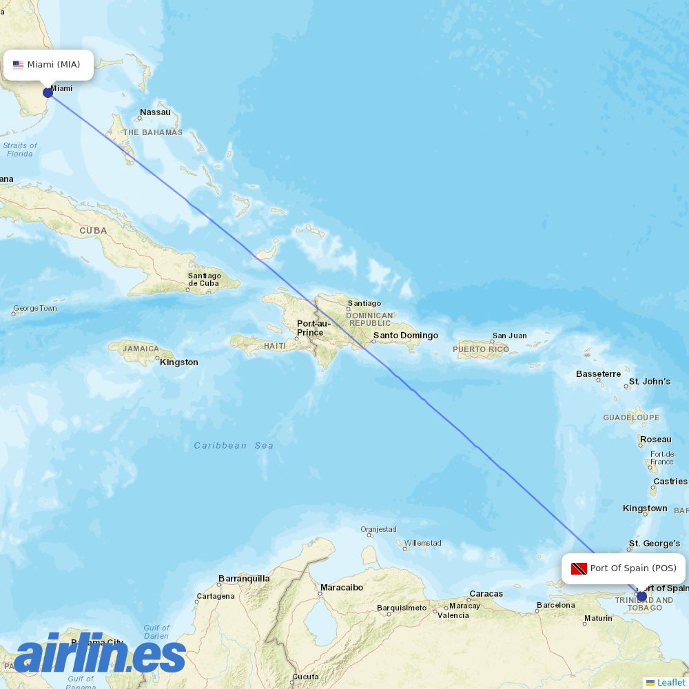 Caribbean Airlines at MIA route map