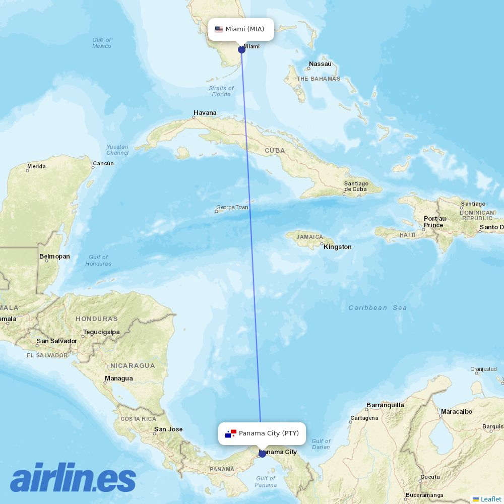 Copa Airlines at MIA route map