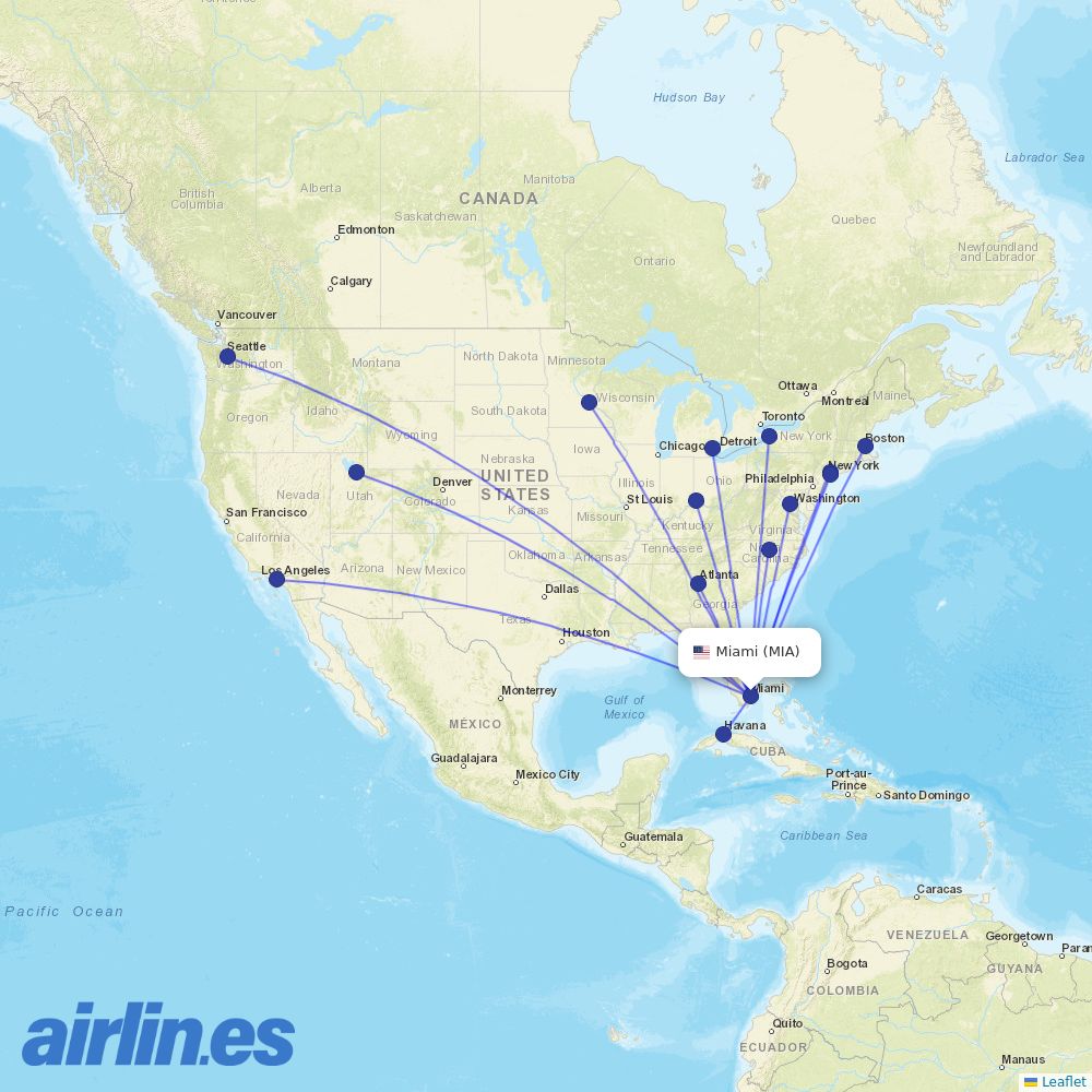 Delta Air Lines from Miami International destination map