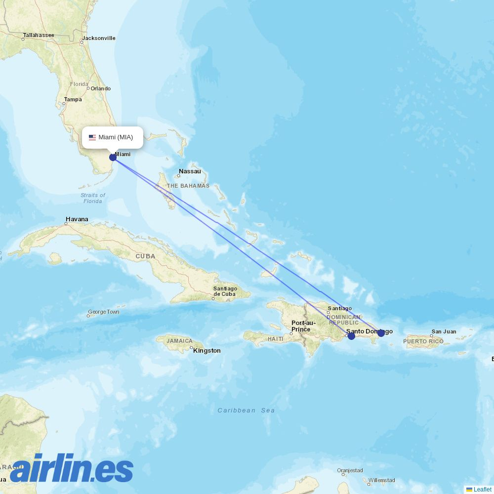 Sky High Aviation Services from Miami International destination map