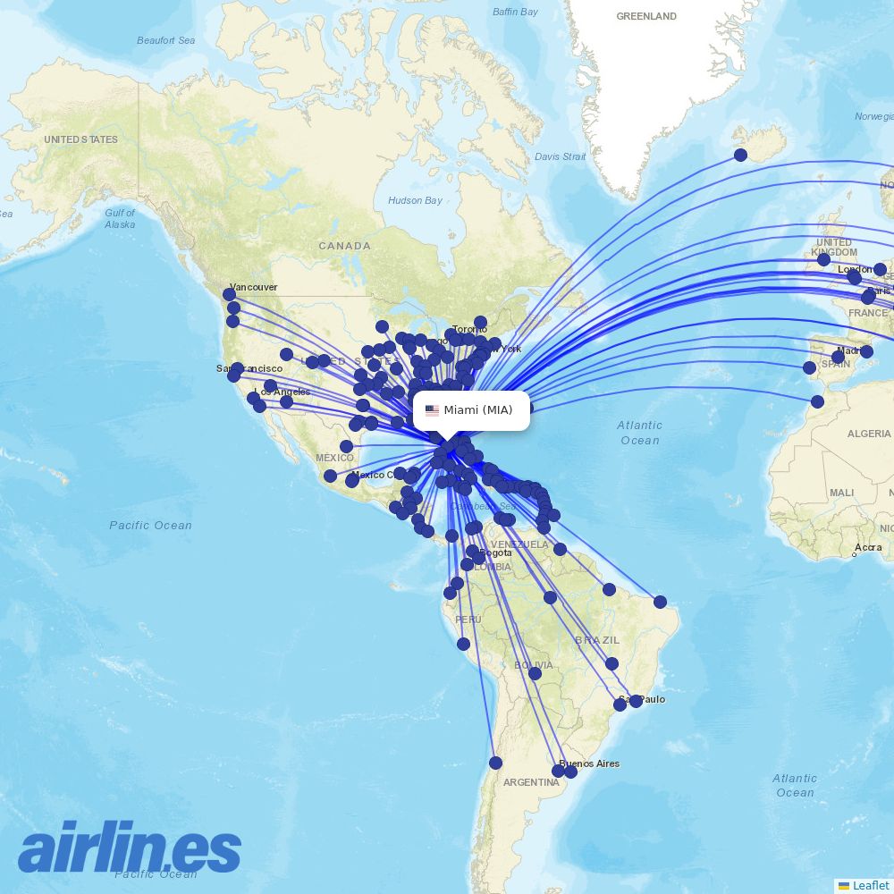 Spirit Airlines from Miami International destination map