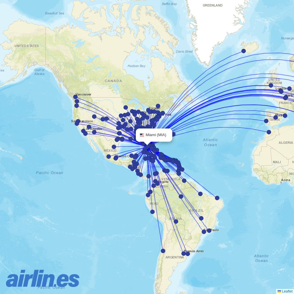 Sunrise Airways at MIA route map