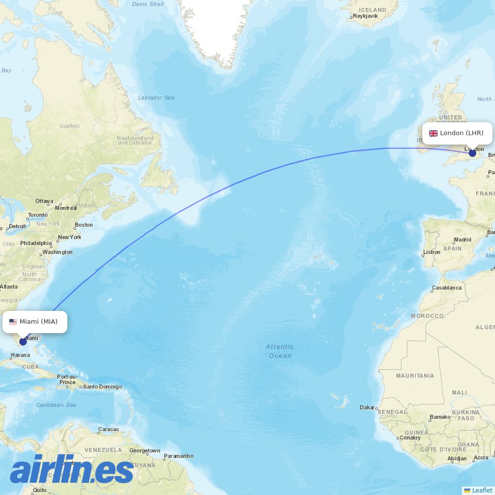 Virgin Atlantic at MIA route map