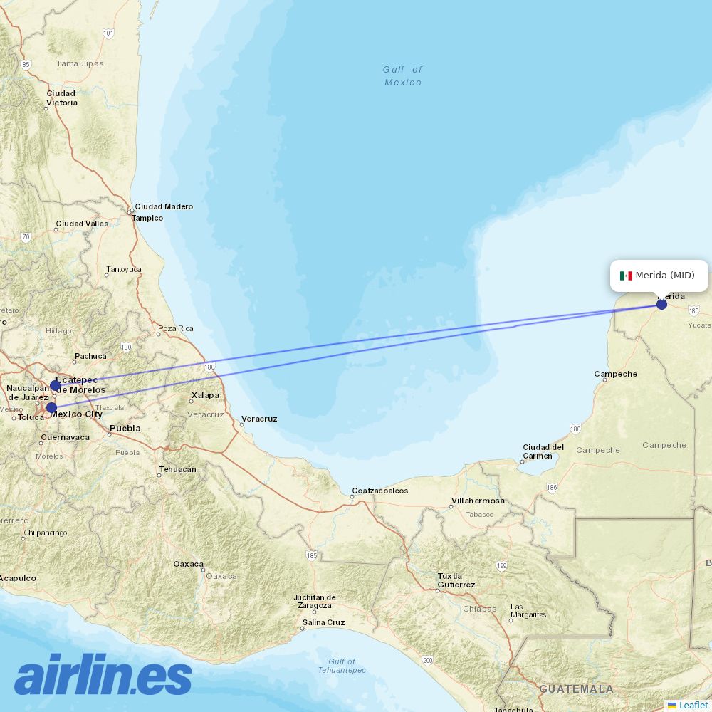 Aeromexico from Licenciado Manuel Crecencio Rejon International destination map