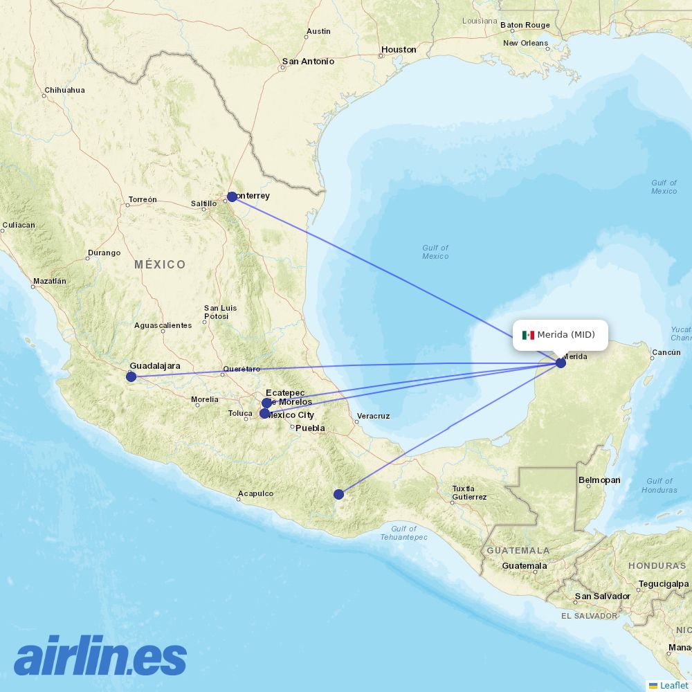 Volaris from Licenciado Manuel Crecencio Rejon International destination map