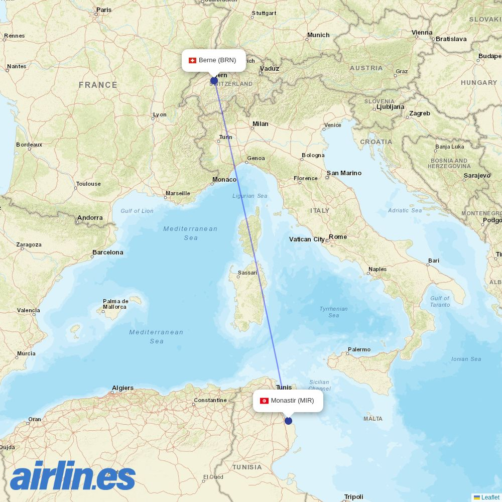 Helvetic Airways at MIR route map