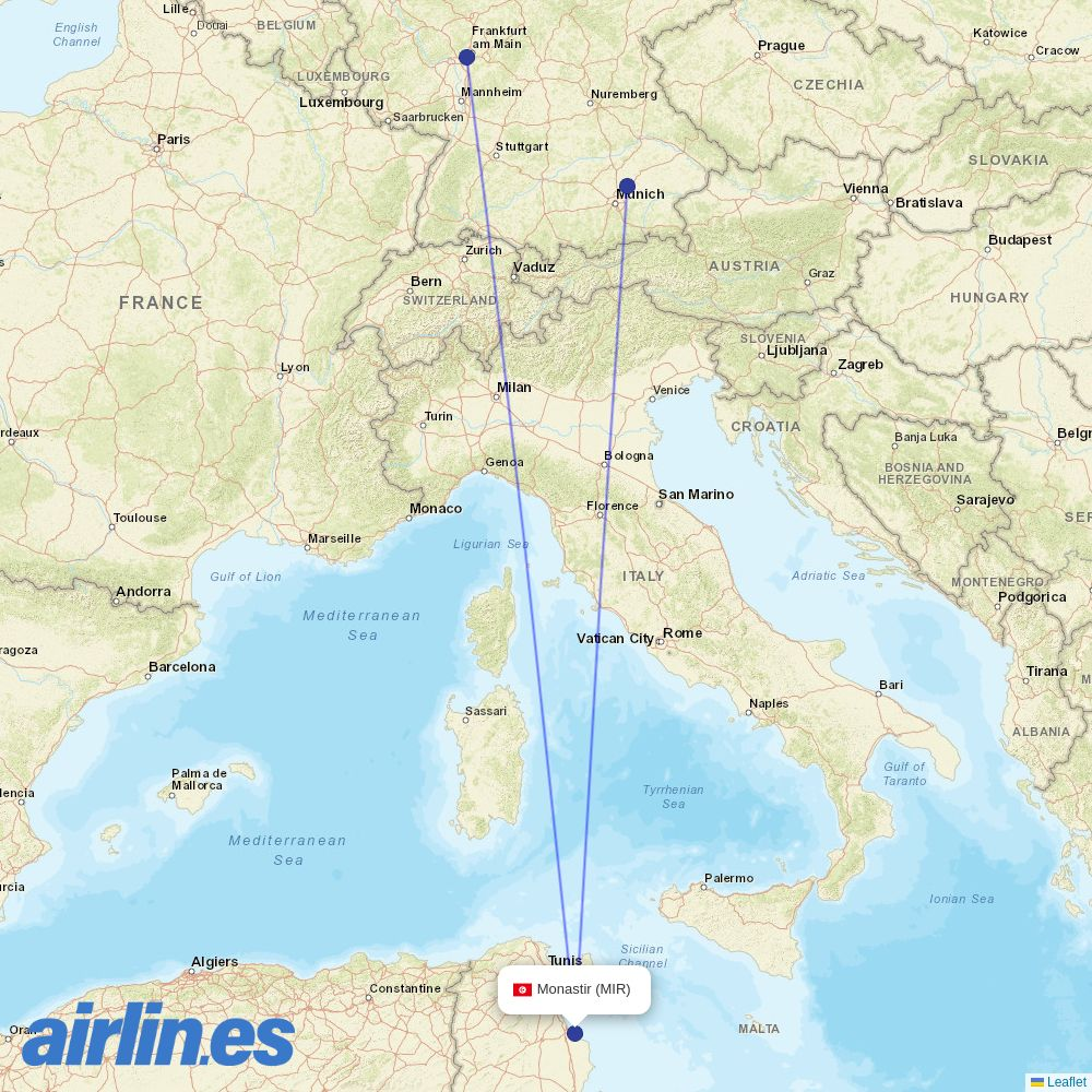 Discover Airlines from Habib Bourguiba International destination map