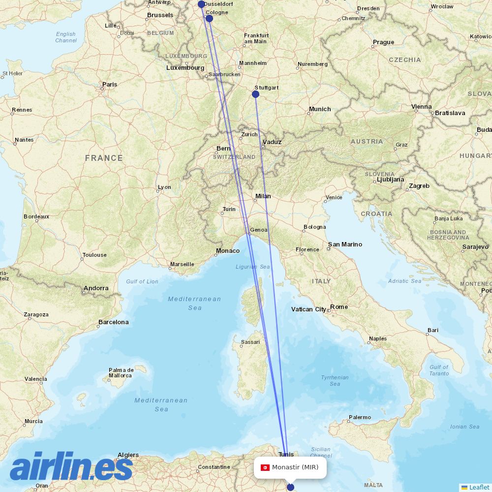 Eurowings from Habib Bourguiba International destination map