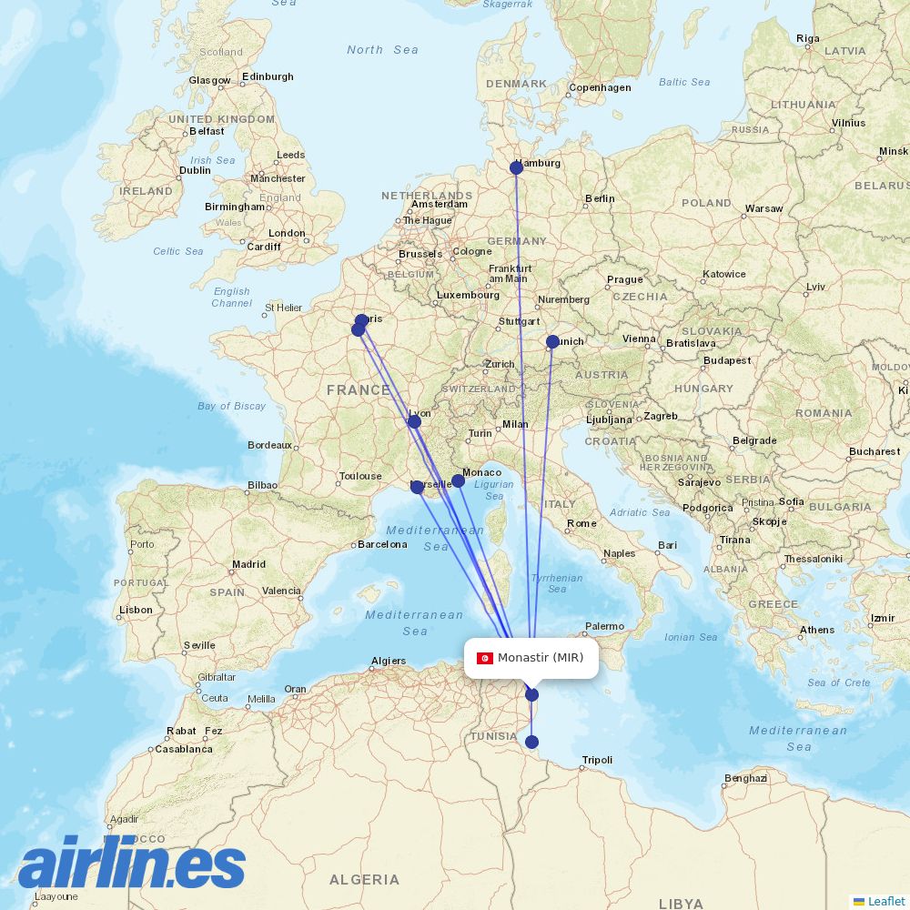 Tunisair at MIR route map