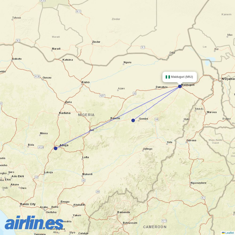 Air Peace from Maiduguri destination map