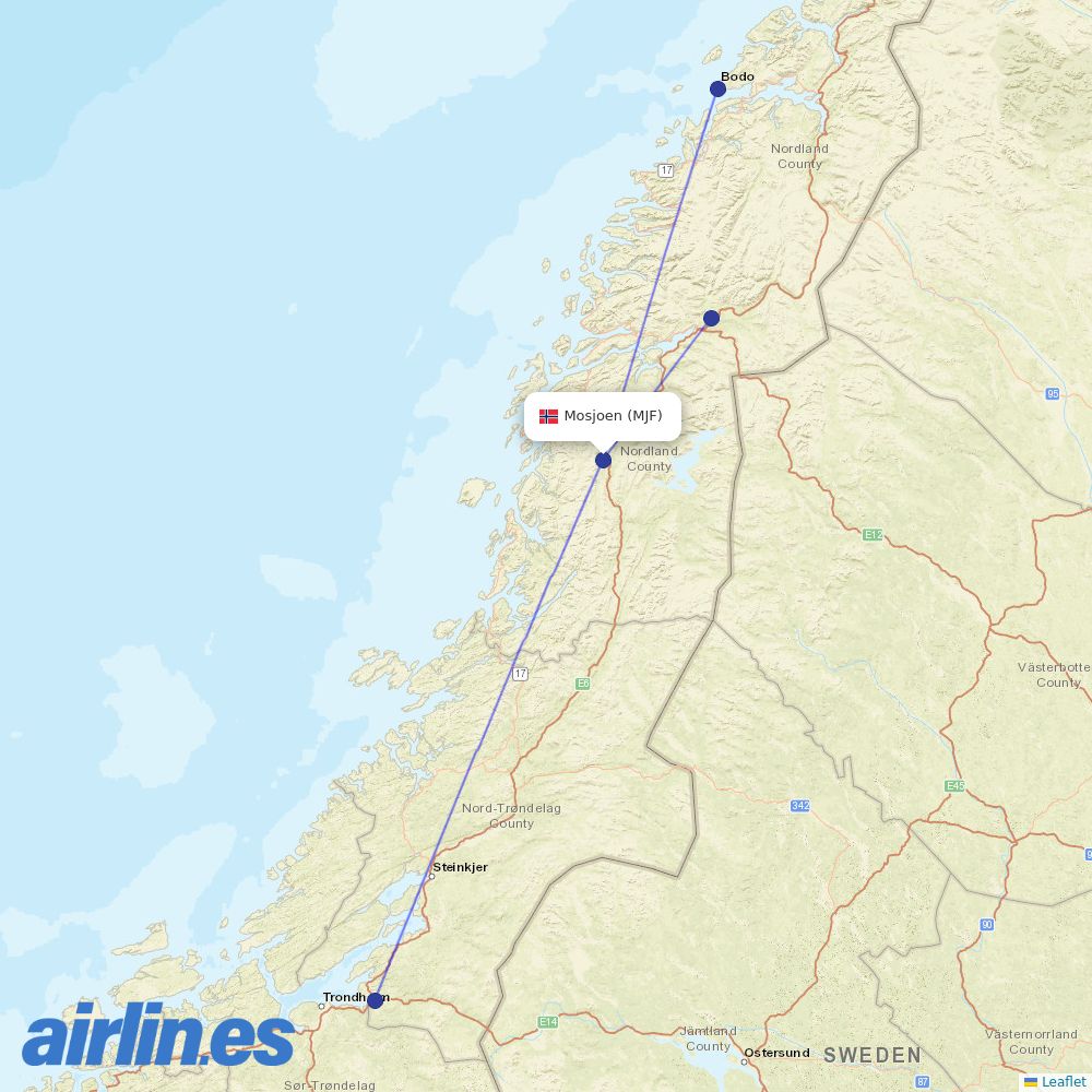 Wideroe from Kjaerstad destination map