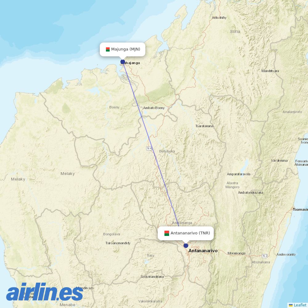 Madagascar Airlines at MJN route map