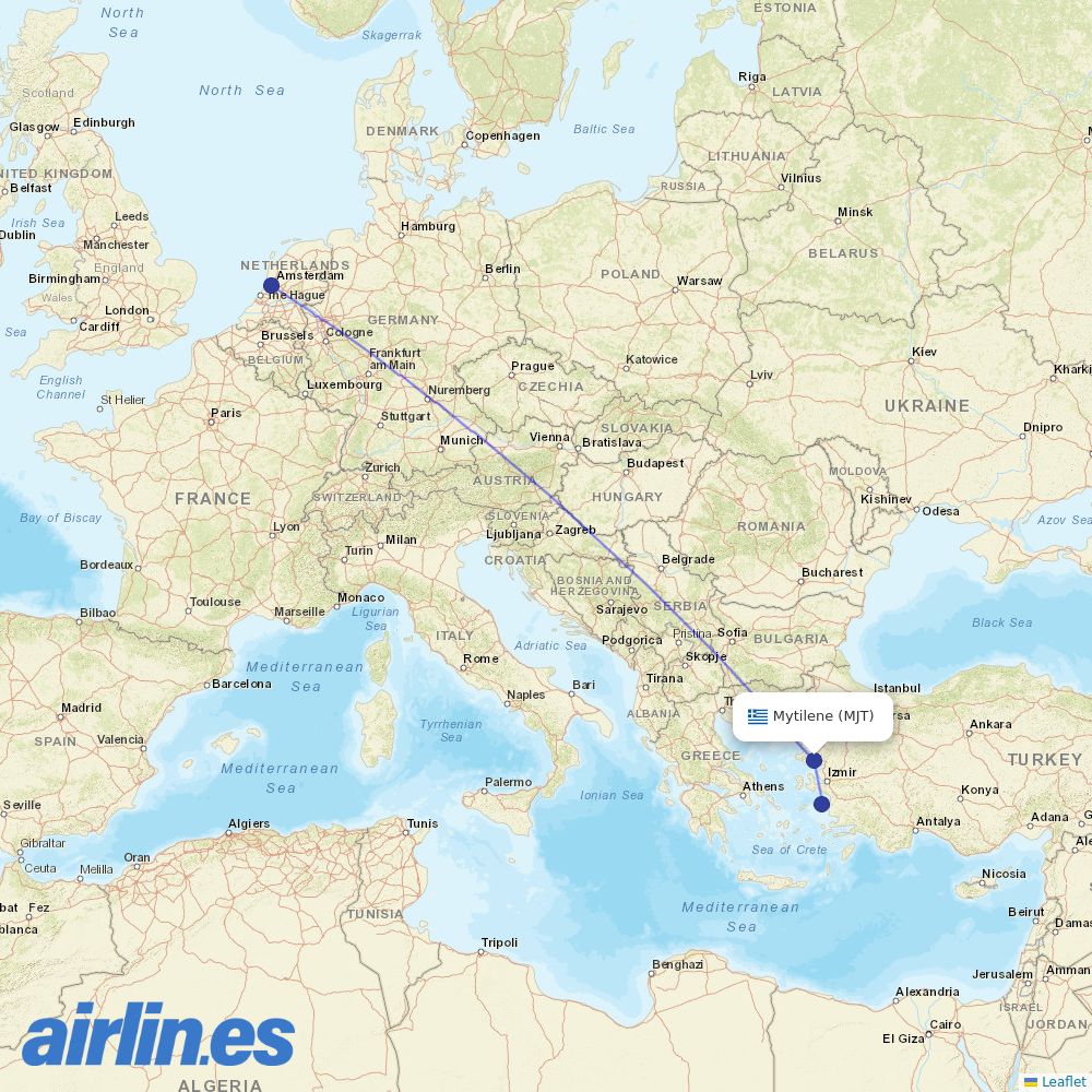 TUIfly Netherlands from Mitilini destination map