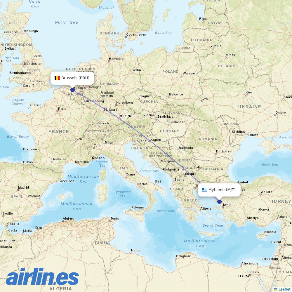 TUI fly Belgium from Mitilini destination map