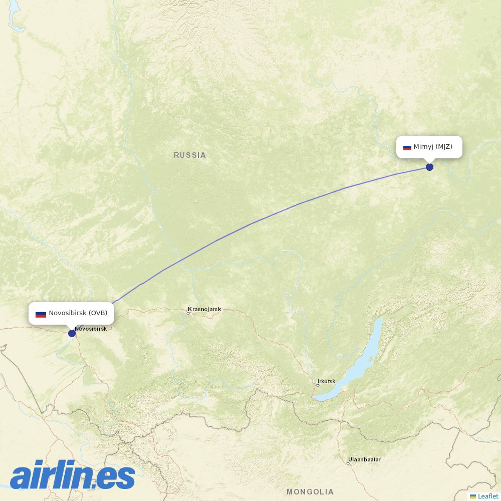 S7 Airlines from Mirnyj destination map