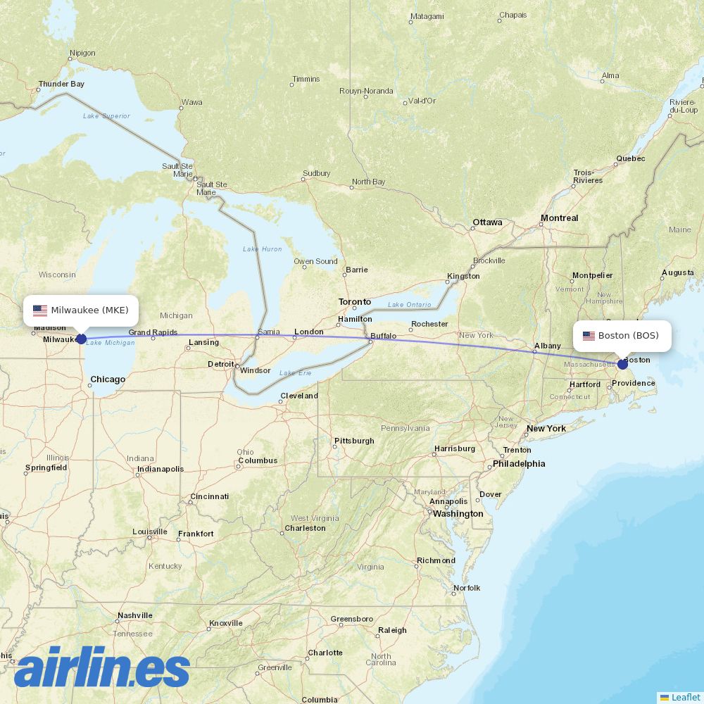JetBlue Airways from General Mitchell International destination map