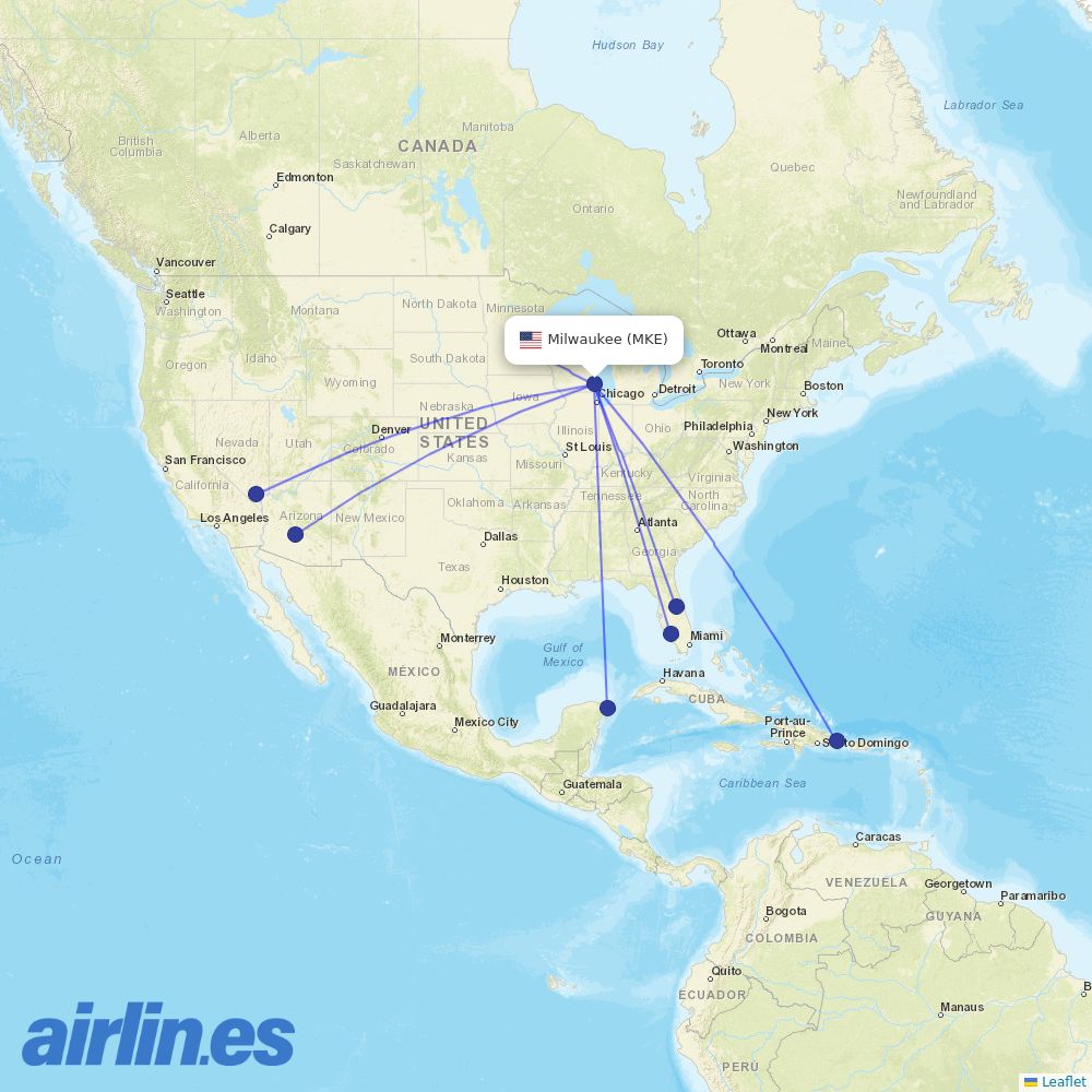 Sun Country Airlines from General Mitchell International destination map