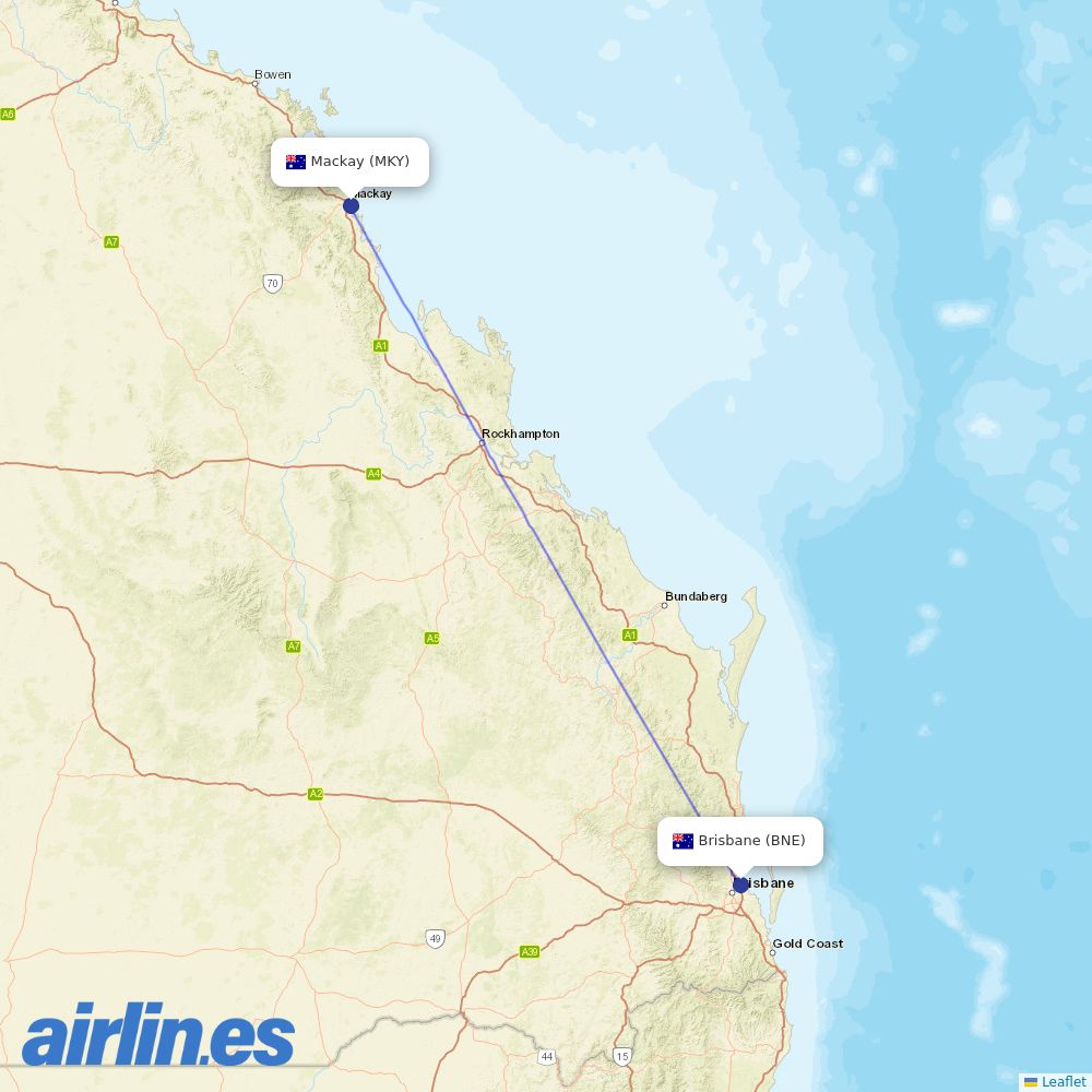 Jetstar from Mackay destination map