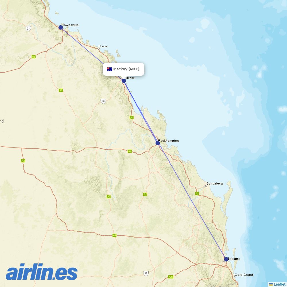 Qantas at MKY route map