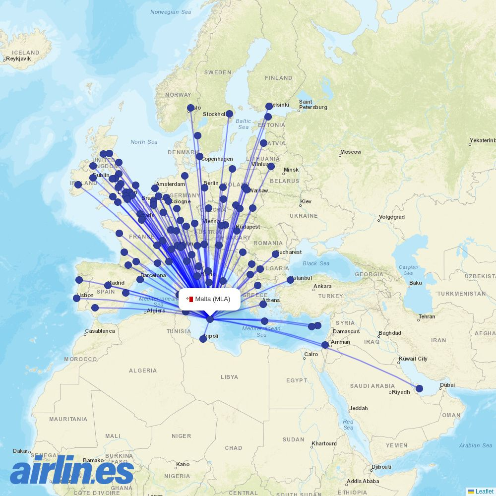 Medsky Airways at MLA route map