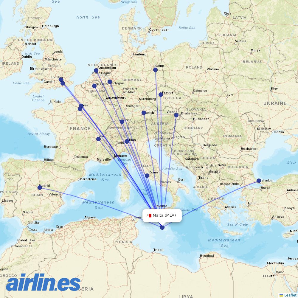 KM Malta Airlines at MLA route map