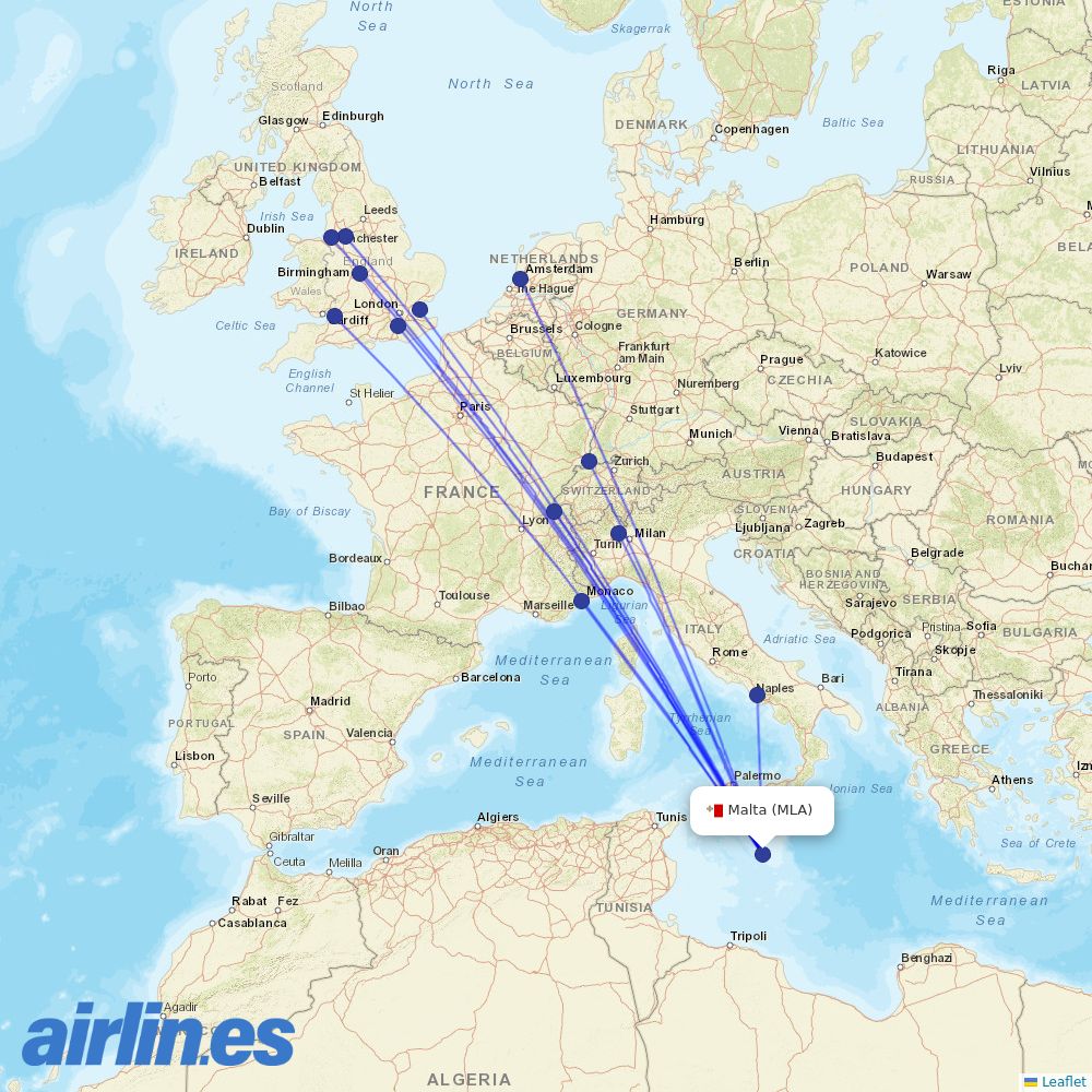 easyJet from Malta International Airport destination map