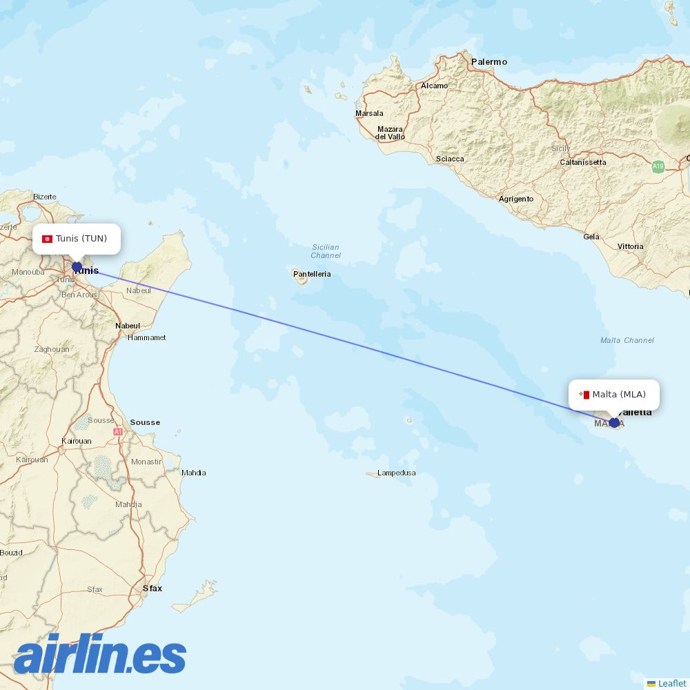 Tunisair Express at MLA route map