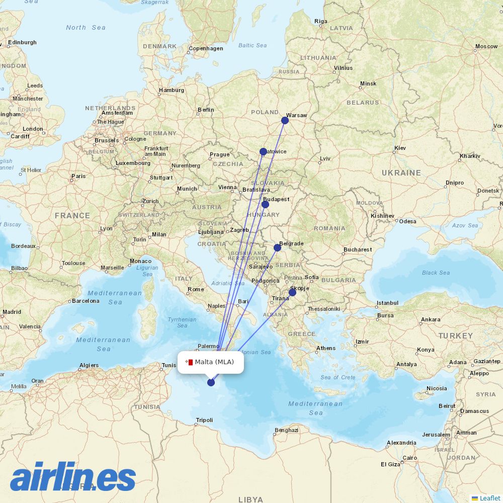 Wizz Air from Malta International Airport destination map