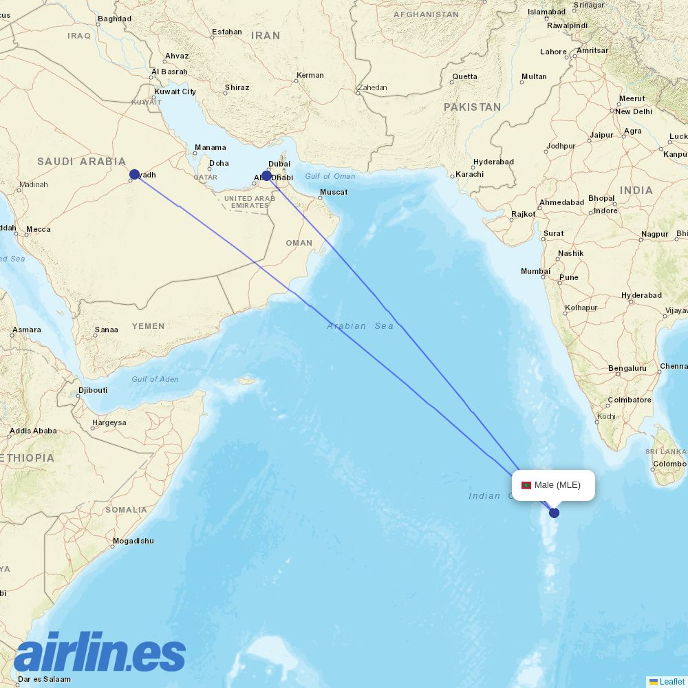 ZanAir from Male International Airport destination map