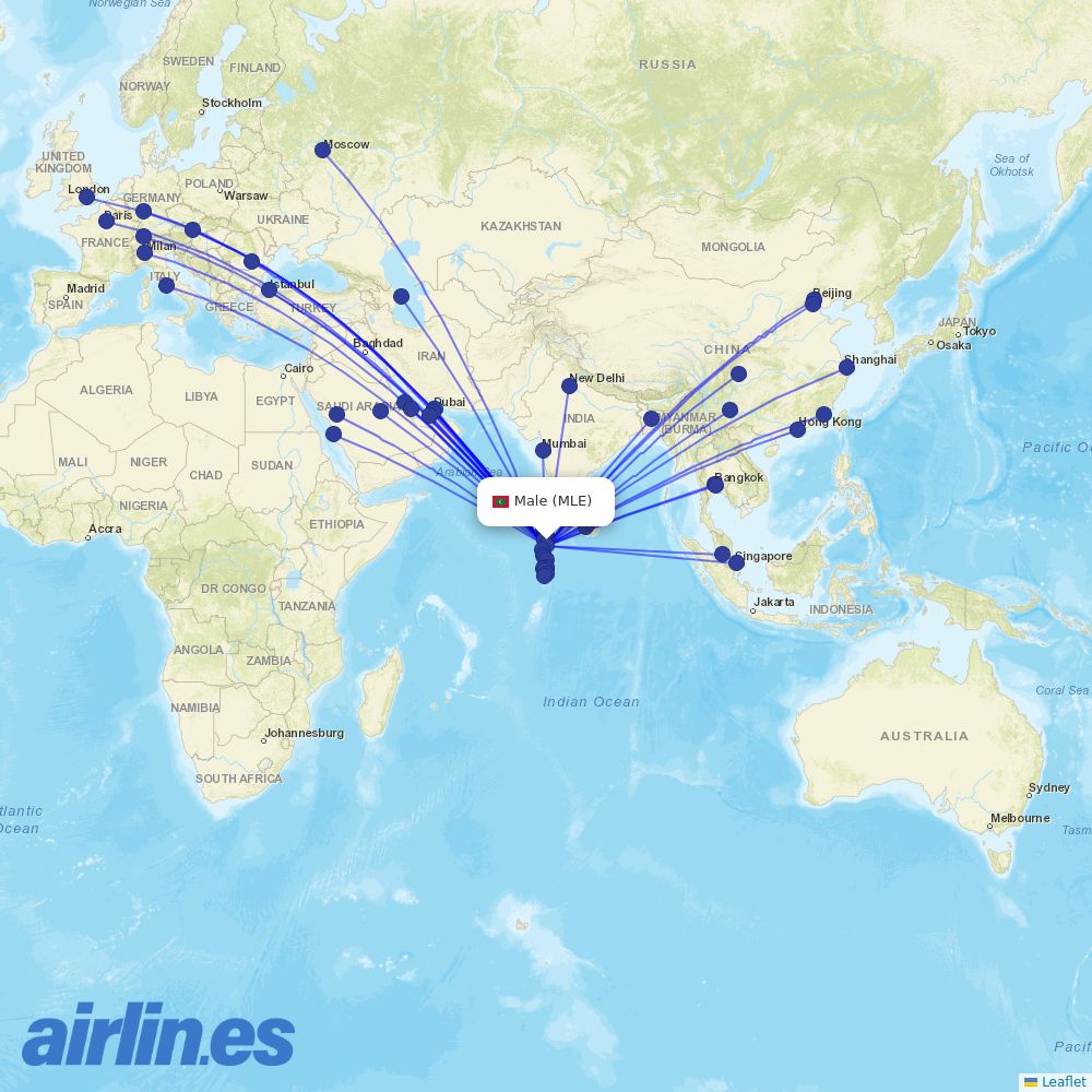 Neos from Male International Airport destination map