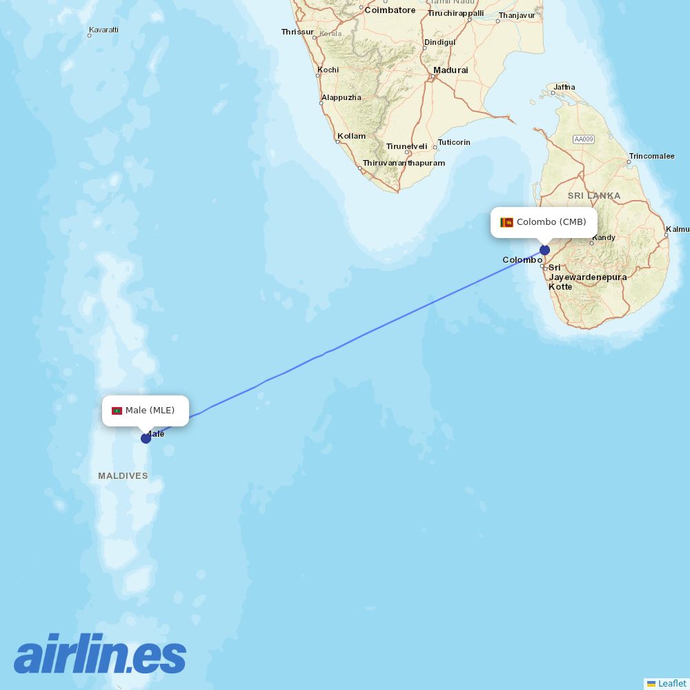 SriLankan Airlines at MLE route map