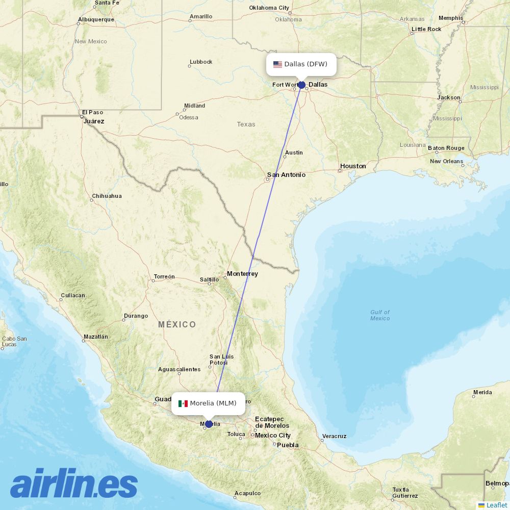 American Airlines from General Francisco J Mujica destination map