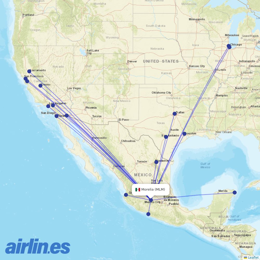 Volaris from General Francisco J Mujica destination map