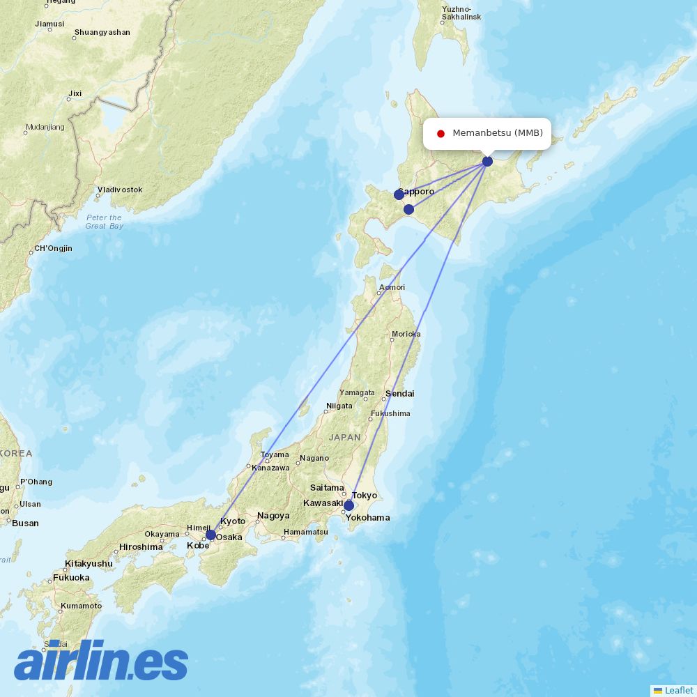 JAL from Memanbetsu destination map