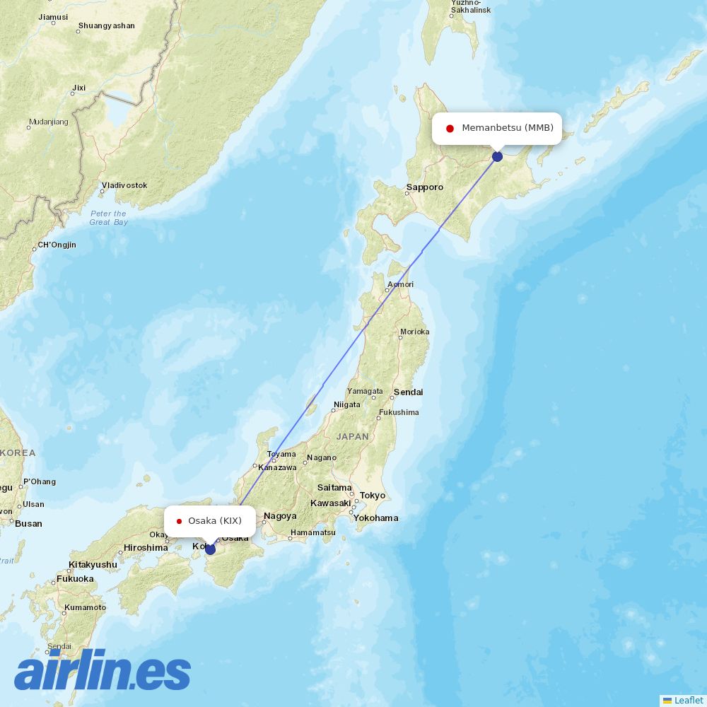 Peach Aviation from Memanbetsu destination map