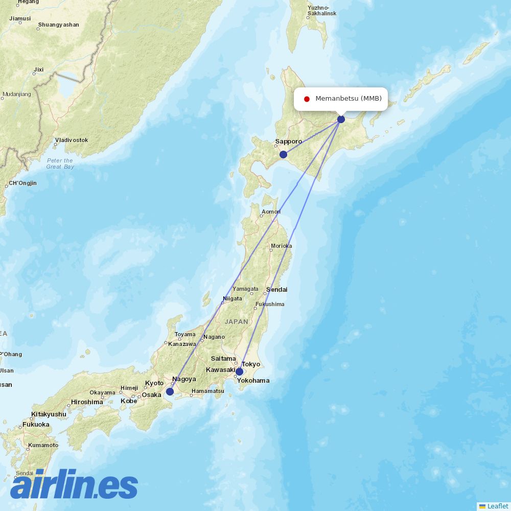 ANA from Memanbetsu destination map
