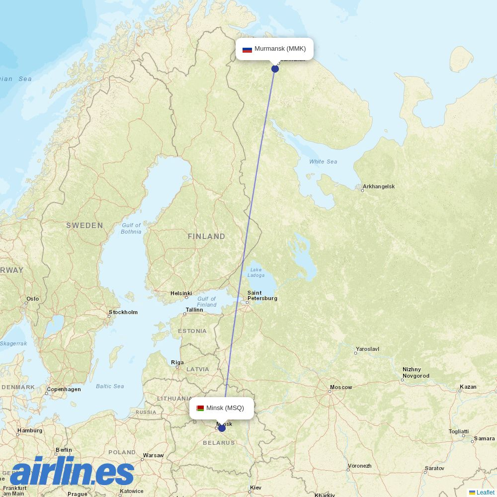 Belavia from Murmansk destination map