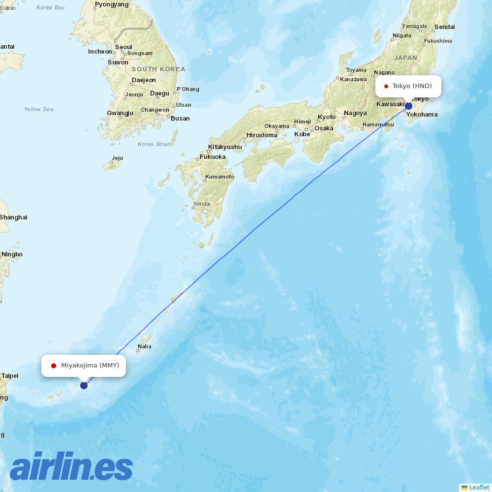 JAL from Miyako Jima destination map