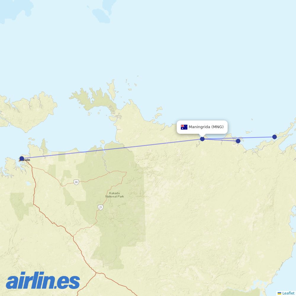 Airnorth from Maningrioa destination map