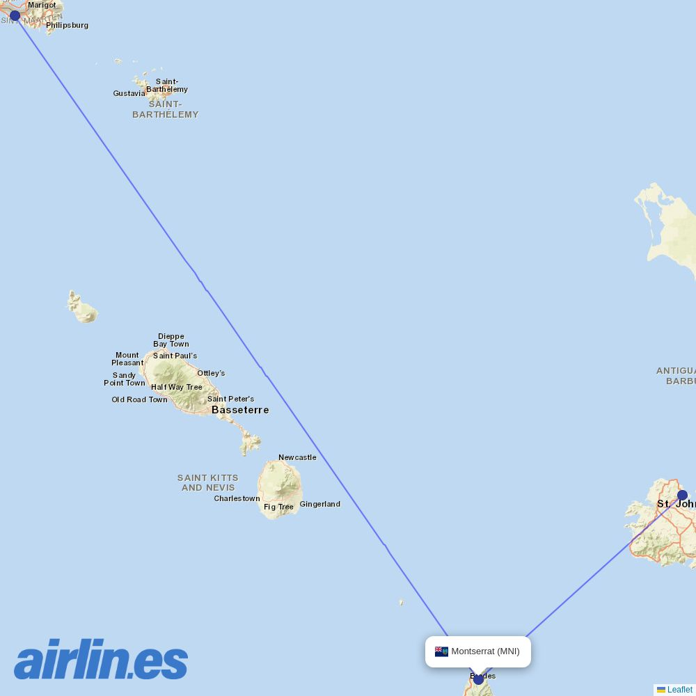 Winair at MNI route map