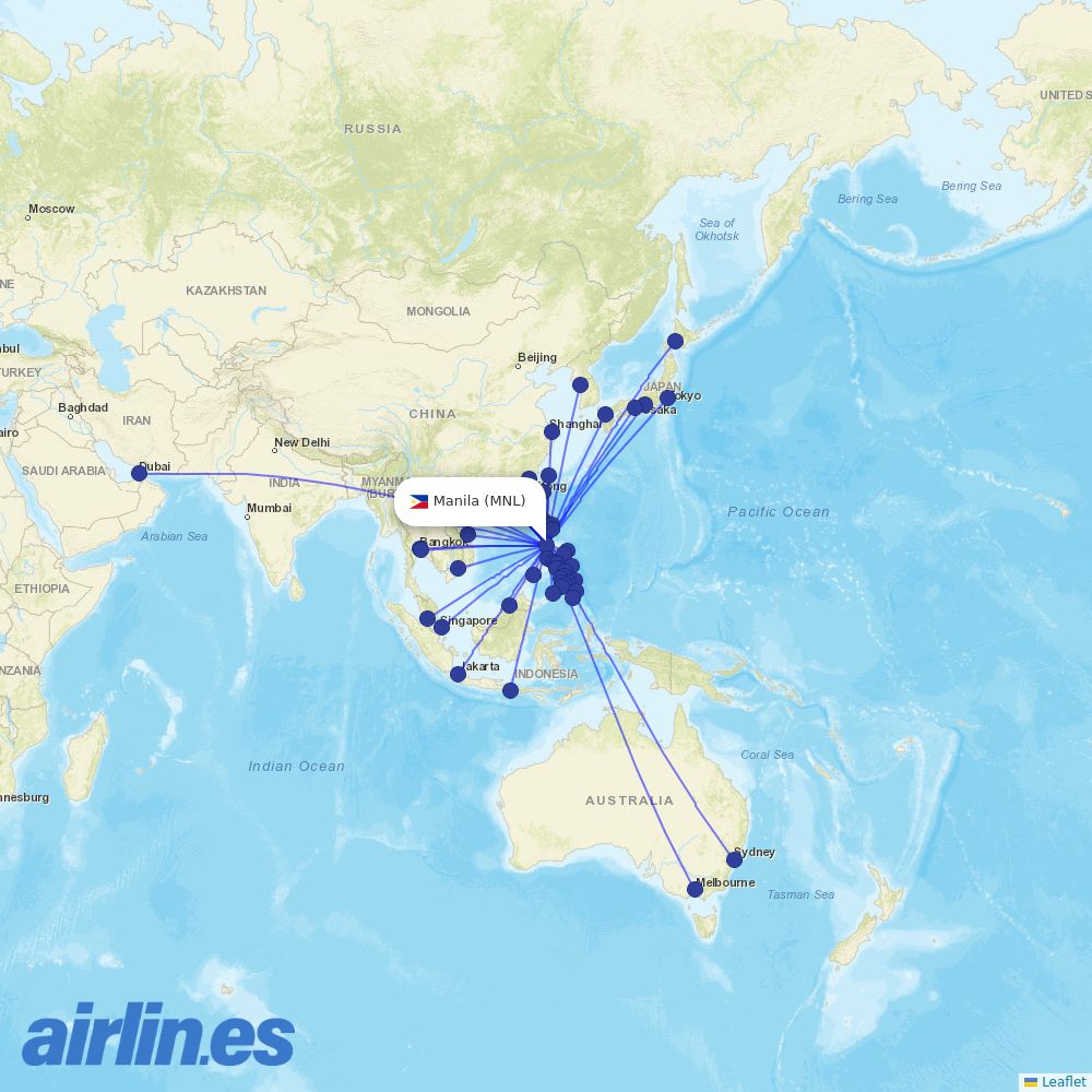 Cebu Pacific Air from Ninoy Aquino International destination map