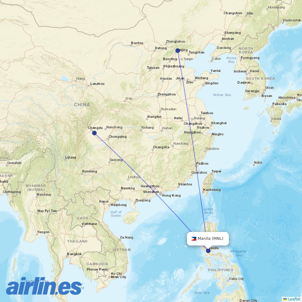 Air China from Ninoy Aquino International destination map