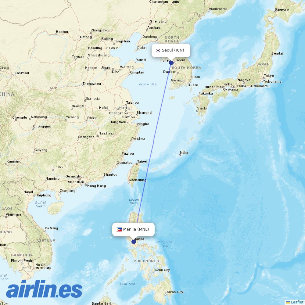Asiana Airlines from Ninoy Aquino International destination map
